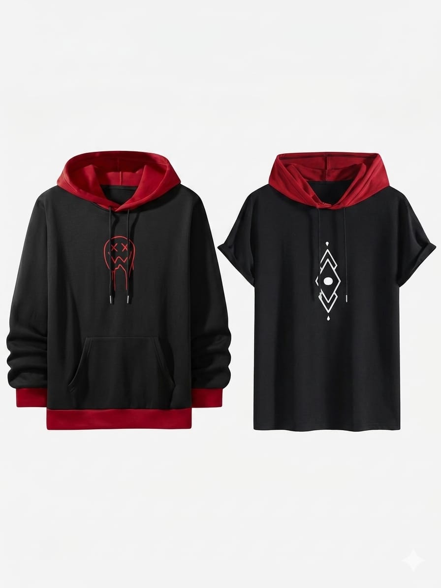 Black & Red Graphic Hoodie Set